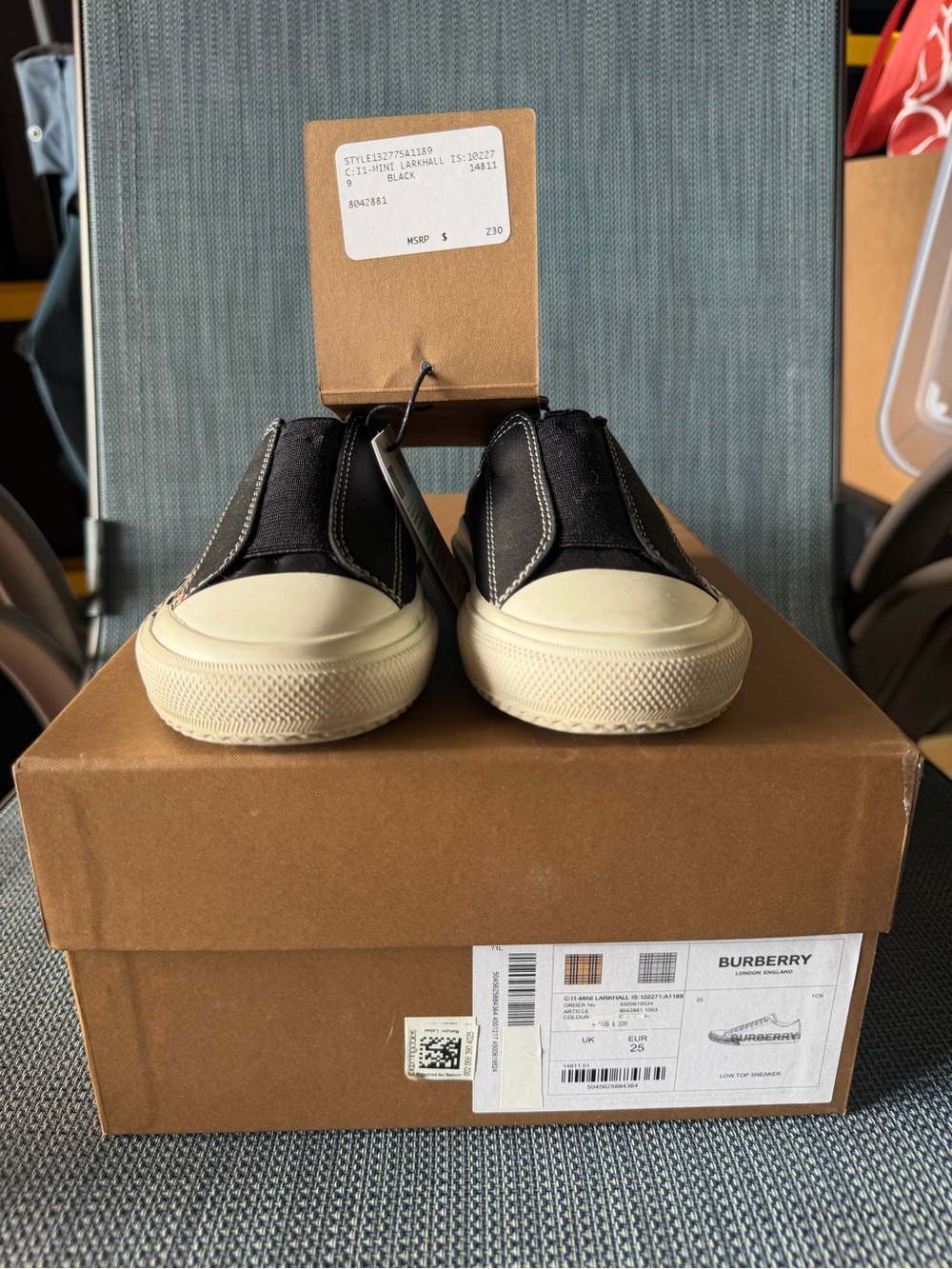 Burberry Black Canvas Slip-On Kids Sneakers with Cream Soles